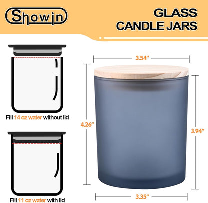14 OZ Thick Candle Jars for Making Candles 12 Pcs, 3 Wick Empty Jars with Wood Lids for Candle Making, Sample Container, Frosted Grey