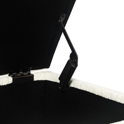 Adeco 18 Inch High Faux Fur White Cube Ottoman Storage, 3D Embossed Velvet Chair Foot Stools, Upholstered Vanity Stool with Hinged Lid, Solid Wood Legs