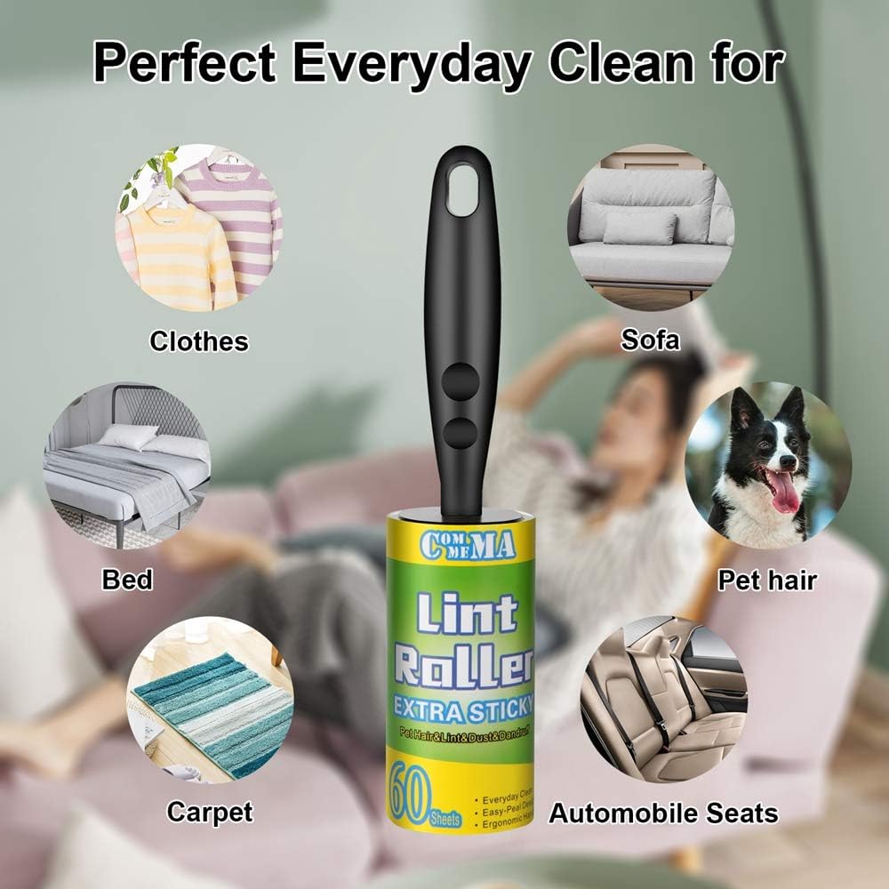 Lint Rollers for Pet Hair Extra Sticky, Pet Hair Remover Set Brush for Dog & Cat Hair Removal, Clothes, Furniture, 2 Handles with 4 Refills, 240 Total Sheets