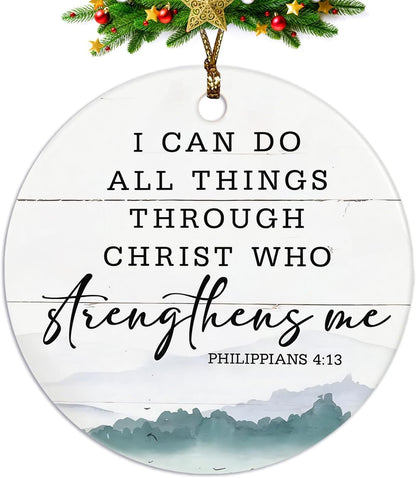 Christian Ornaments, I Can Do All Things Scripture Religious Ceramic Ornament Keepsake Decorations, Inspirational Christian Gifts for Women Teen Girls