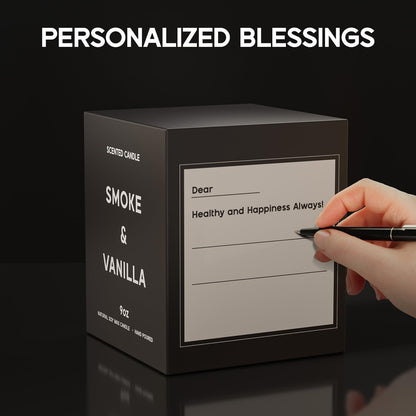 Smoke ＆ Vanilla Candle, 9oz Scented Candle for Men, Scented Candles for Home, Gifts for Men, Personalized Blessing Minimalist Men's Gifts