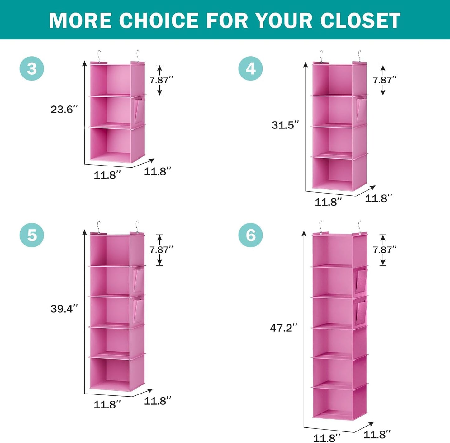 YOUDENOVA Hanging Closet Organizer, 5-Shelf Closet Hanging Storage Shelves, Light Pink