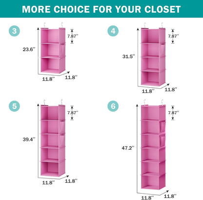 YOUDENOVA Hanging Closet Organizer, 5-Shelf Closet Hanging Storage Shelves, Light Pink