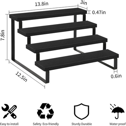 YINMIT Wooden Display Riser Stand, Tiered Perfume and Cologne Organizer Stand, 4 Tier Spice Rack Organizer, Rustic Display Shelf for Candles (4 Tier,2Pack,Black)