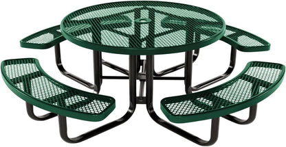 Coated Outdoor Furniture Heavy-Duty Portable Outdoor Kids Table with Umbrella Hole, Expanded Metal Kids Picnic Table, Commercial-Grade, Made in America (46 In, Round, Childrens, Textured Green)
