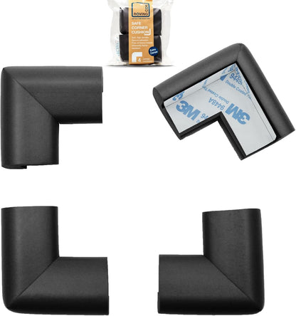 Roving Cove HeftyFit Corner Protector for Baby (4 Large Corners), Heavy-Duty Soft Rubber Foam Furniture Corner Bumper Guards, 3M Adhesive Pre-Taped, Onyx Black