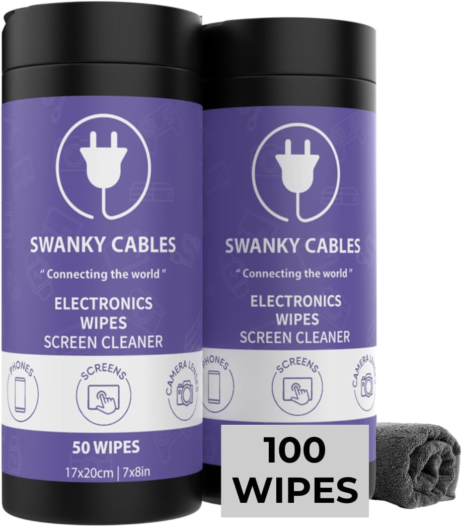 Screen Cleaner Wipes: Electronic Wipes for Screens - Computer Screen Wipes for Lens, Phone, Tv Screen and Monitor Cleaning - Tech Wipes & Microfiber Cloth (Canister, 100 Count)