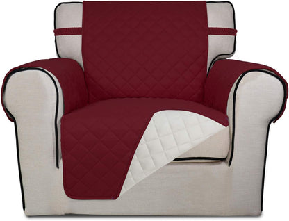 PureFit Reversible Quilted Sofa Cover, Water Resistant Slipcover Furniture Protector, Washable Couch Cover with Non Slip and Elastic Straps for Kids, Pets (Chair, Red/Ivory)