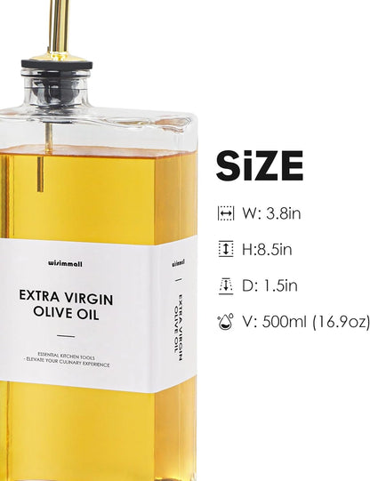 Olive Oil Dispenser For Kitchen, Glass Oil Bottle 500ML Oil And Vinegar Dispenser Set Of 4 with 4 Stainless Steel Pourers & 88 Labels, Soy Sauce Dispenser, Coffee Syrup Bottles