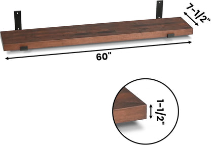 CONSDAN Floating Shelf for Wall Mounted Book Shelf Hanging Shelves Floating Bookshelf for Bedroom, Bathroom, Living Room, Kitchen USA Grown Solid Hardwood, Dark Maple 60x7.5x1.5 in