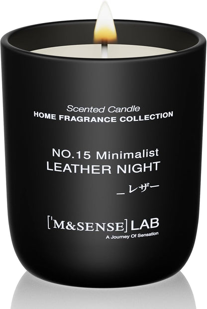 M&SENSE Natural Soy Candle| Leather Night | 5.3 oz | Minimalist Scented Candle for Relaxation, Gifting, Home Décor | for Bedroom, Office, Party Small