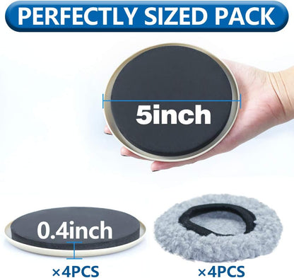 Furniture Sliders Multi-Surface 2-in-1 Reusable Moving Pads for All Floor Types - 4 Pack 5" Carpet Sliders and 4 Hardwood Socks - Protect Floor and Easier to Move Your Furniture