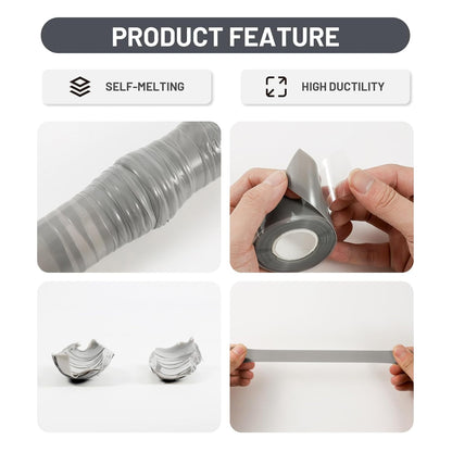 Self Fusing Silicone Tape 2 Rolls 1 in x 10' Grey Waterproof Rescue Tape Rubber Leak Silicone Self-amalgamating Tape for Plumbing, Sealing Pipes, Hose Repair, Outdoor Coax and Tool Fixation