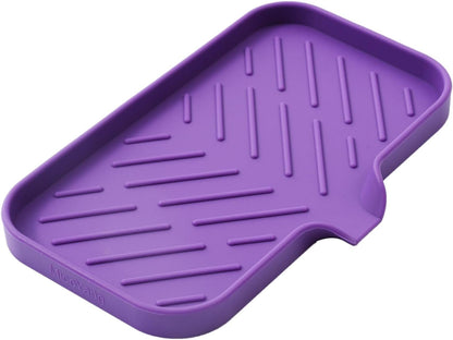 Silicone Bathroom Soap Dishes with Drain Spout-Bathroom and Kitchen Sink Organizer,Sponge Holder,Dish Soap Tray,Perfect for Dispenser,Scrubber,Bottle,Cup on Sink or Counter-Purple 9.6"×5.3"