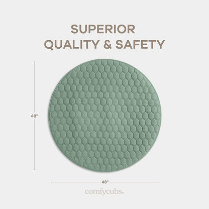 Comfy Cubs Round Kids Play Mat - Medium 48 inches Soft Quilted Baby Floor Mat with Non-Slip Bottom - Plush Design for Toddlers' Playtime and Relaxation - Comfortable and Durable - Fern