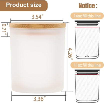 CONNOO 8 Pack 14 OZ Frosted Glass Candle Jars with Bamboo Lids for Making Candles, Large Size Empty Candle Tins with Sticky Labels - Leakproof & Dishwasher Safe.