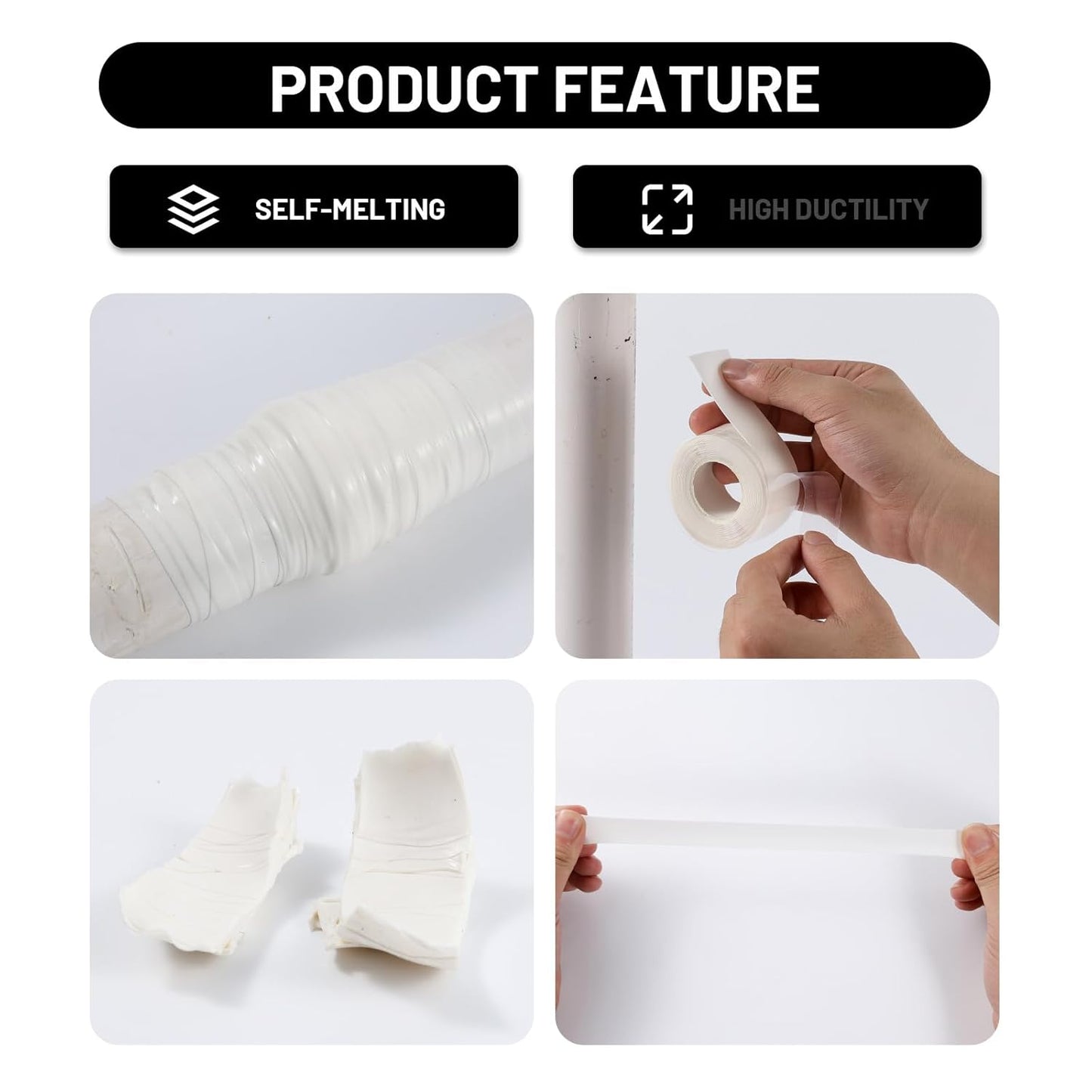 Self Fusing Silicone Tape 4 Rolls 1 in x 10' White Waterproof Rescue Tape Rubber Leak Silicone Self-amalgamating Tape for Plumbing, Sealing Pipes, Hose Repair, Outdoor Coax and Tool Fixation