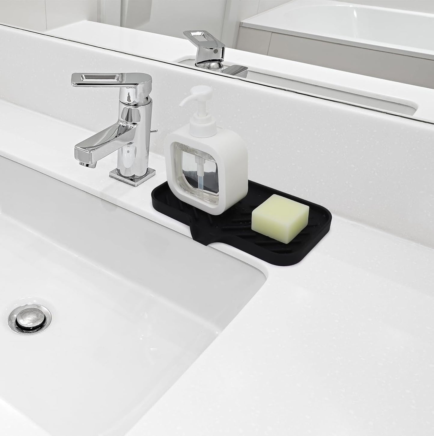 Yasmen Silicone Bathroom Soap Dishes, Sink Sponge Holder for Kitchen, Rubber Soap Dish with Drain, Shower Soap Sponge Tray, Sink or Counter Organizer, for Bar Soap, Bottle, Dish Soap Dispenser-Black