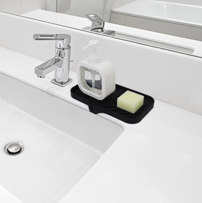 Yasmen Silicone Bathroom Soap Dishes, Sink Sponge Holder for Kitchen, Rubber Soap Dish with Drain, Shower Soap Sponge Tray, Sink or Counter Organizer, for Bar Soap, Bottle, Dish Soap Dispenser-Black