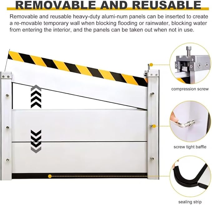 Flood Barriers for Home Exterior, Aluminum Thickened Reusable Detachable Water Barrier, Water Barriers for Flooding Protection Barrier,Home, Shop Door, Garage, Basement Entrance