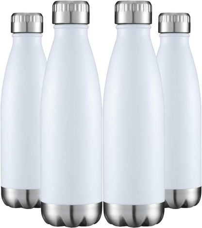 HASLE OUTFITTERS 17oz Stainless Steel Water Bottles Bulk, Vacuum Insulated Water Bottles Double Walled Powder Coated Reusable Metal Sports Water Bottles Keep Drinks Hot and Cold, White, 4Packs