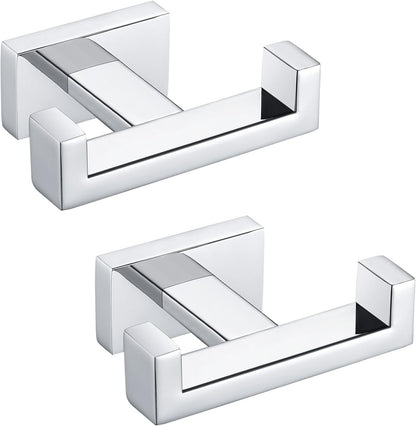 Angle Simple Double Towel Hooks, SUS 304 Stainless Steel Robe Coat Wall Hooks for Bathroom, Polished Chrome, 2 Pack