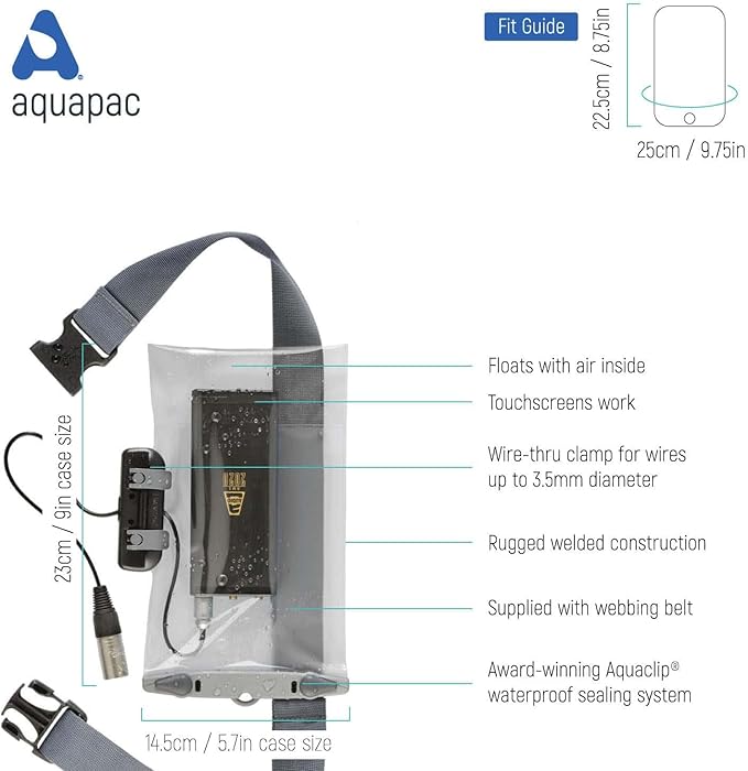 Aquapac Waterproof Case For Radio Microphone Large, 5 Year Warranty, Made in the UK, Professional Sound Engineer, For Wired Electronic Devices