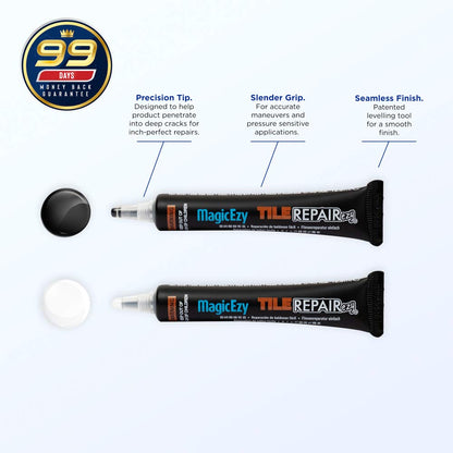MagicEzy Tile RepairEzy (Black/White) - Laminate Floor Repair Kit - Ceramic Tile Repair Kit - Bathroom Tile Repair Kit - Crack Filler - Gray Porcelain, Ceramic, Acrylic, Stone, PVC, Fiberglass, Vinyl