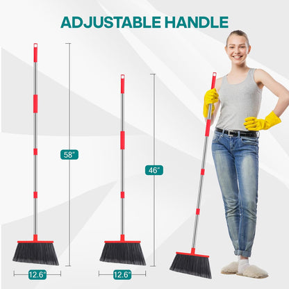 PBHEPJ Broom, Outdoor Broom for Floor Cleaning, 58" Long Stainless Steel Handle, Hard Bristle Angle Broom for Sweeping Indoor, Commercial, Industrial, Garage, Kitchen