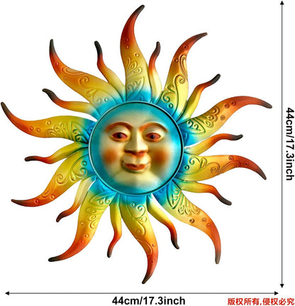 Metal Sun Wall Art Decor - 17.3 inches Outdoor Wall Decor,Sun Face Sculpture for Garden Farmhouse Yard Patio Fence Living Room Bedroom Gift Idea for Family Friends