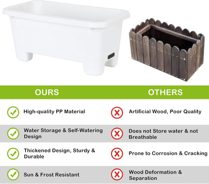 Self-Watering Rectangle Planter Boxes 8-Pack, 15.7-Inch Window Box Planter with Drainage Holes & Trays, Pots for Vegetables, Herbs, Flowers, Garden Windowsill Balcony (White, 15.7*8.3*7.1 inch)