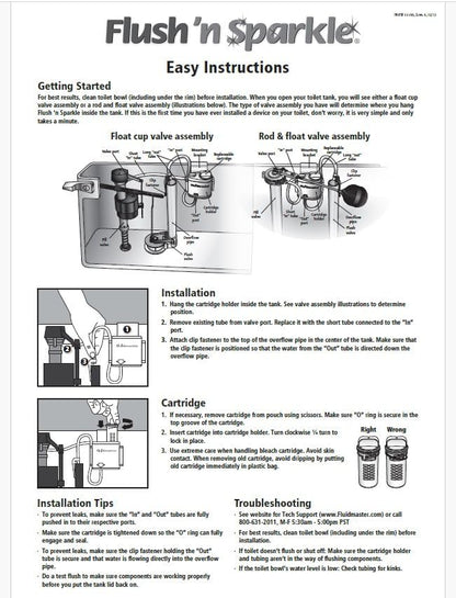 Fluidmaster 8302P8 Flush 'n Sparkle Automatic Toilet Bowl Cleaning System Bleach Replacement Cartridge Refills, 2-Pack