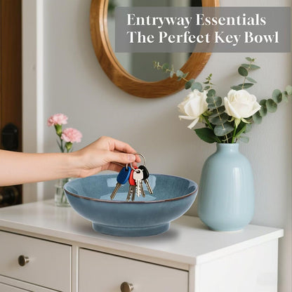 10" Decorative Bowl,Ceramic Fruit Bowl for Kitchen Counter,Coffee Table, Dining Room,Table Centerpiece Bowel,Entryway Key Holder & Jewelry Organizer (Ocean Blue)