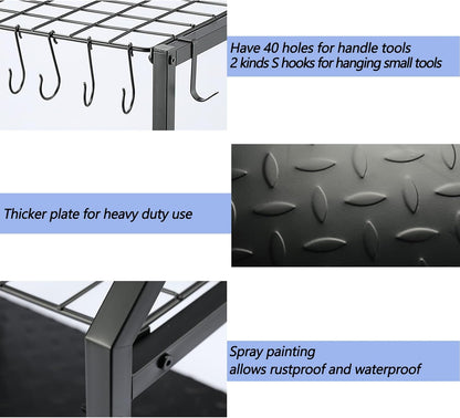 Garden Tool Organizer,Yard Tool Rack Heavy Duty,Free Standing for Garage Corner,Garage Organization,Garage Organizers and Storage,Garden Tool Holder for Lawn,Shed,Outdoor,Metal