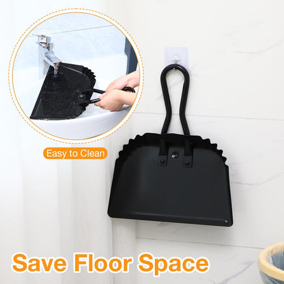 Mumufy 4 Pack 12 inch Heavy Duty Metal Dustpan Large Wide Dust Pans for Household Handheld Wide Scooper and Debris Cleaning Tool Ideal for Home and Commercial Use(Black)
