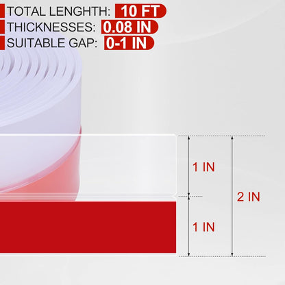 MYFAMIREA Door Weather Stripping 2IN (W) x 10FT (L) Door Draft Stopper Seal Tape Silicone Seal Strip Self Adhesive Shower Sweep Insulation Tape Side Bottom Strip for Sliding Glass Window Gap, Clear