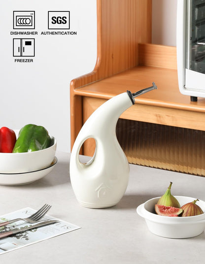 Sweejar Ceramic Olive Oil Dispenser Bottle,24 Oz Opaque Cruet Protects EVOO Oil to Reduce Oxidation, Suitable for Storage Vinegar, Coffee Syrups, Liquids (Beige)