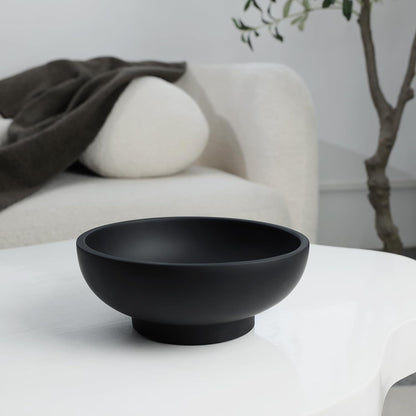 Large Black Decorative Bowl for Home Decor - Modern Concrete Fruit Bowl for Kitchen Counter or Coffee Table