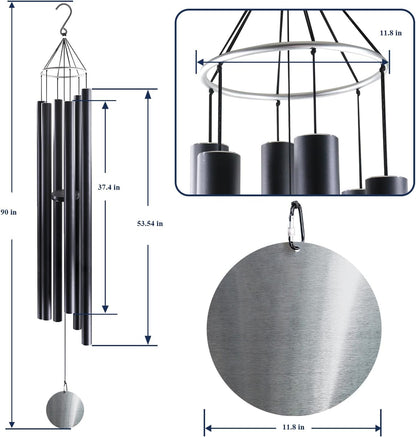 ASTARIN 90 Inch Wind Chimes for Outside with Precision Tuned, Extra Large Handcrafted Wind Chimes Outdoor Bass Tone for Patio, Backyard, Garden, and Outdoor Decor,Black