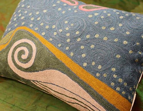 Lumbar Blue Klimt Throw Pillow Cover Art Nouveau Pillowcase Modern Couch Cushion Contemporary Pillowsham Mid Century Chair Farmhouse Cushions Handmade Wool Size 14x20