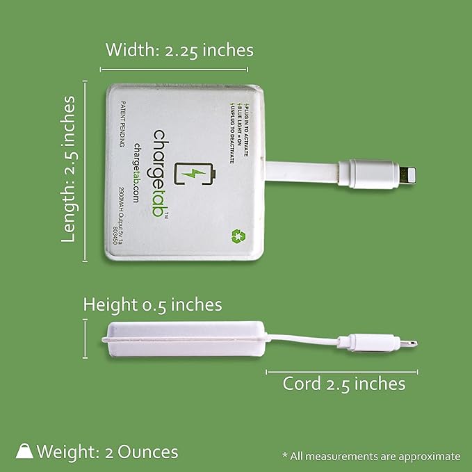 ChargeTab Emergency Portable Charger Compatible with iPhone—10 Pack Lightning Pre-Charged 3000mAh Power Packs, Slim & Lightweight with 2-Year Shelf Life, iPhone 14 and Older Models