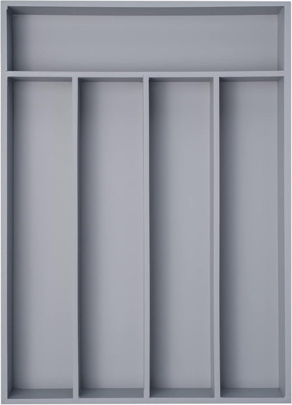 Bamboo Silverware Holder - Drawer Organizer with 5 Slots (Gray)
