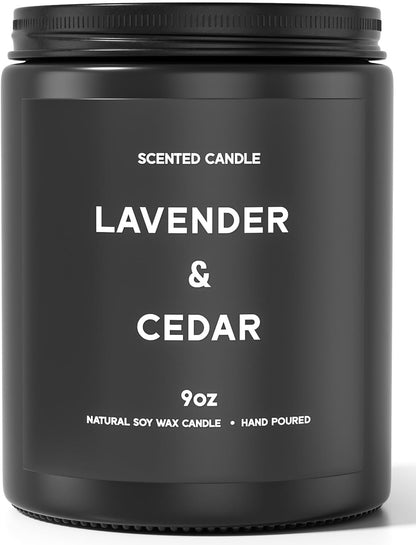 Lavender＆Cedar Candle, 9oz Scented Candle for Men, Scented Candles for Home, Soy Candle Gifts for Men, Personalized Blessing Minimalist Men's Scented Candle