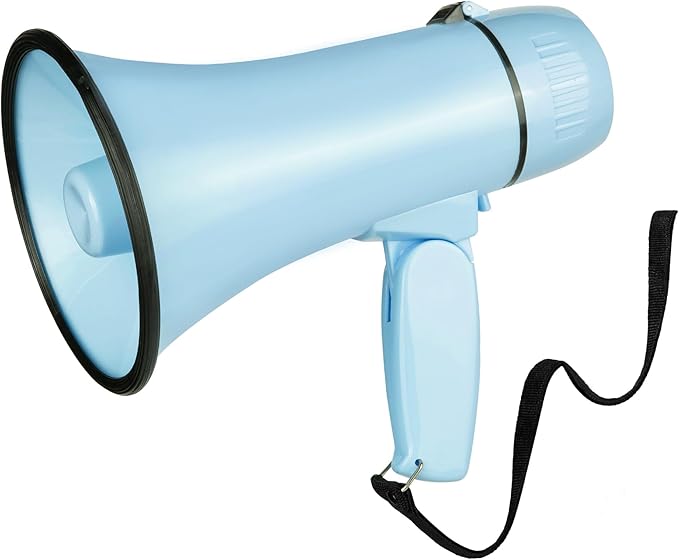 Portable Megaphone 20 Watt Power Megaphone Speaker Bullhorn Voice and Siren/Alarm Modes with Volume Control and Strap (Light Blue)