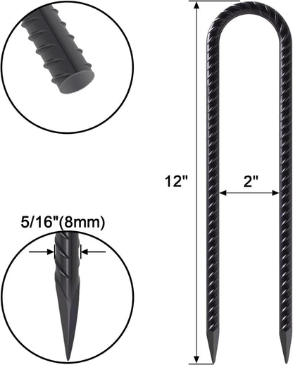 VVOKGO Trampoline Stakes 12 Inches Anchors High Wind Heavy Duty, 8-Pack U Shaped Tie Down Anchor Kit for Ground, Camping Tent, Soccer Net, Swing Set, Black