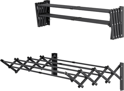 APEXCHASER Clothes Drying Rack Wall Mount, Laundry Drying Rack, Accordion Collapsible Clothes Airer, Towel Racks for Bathroom Balcony Laundry Room Wall Mounted, Drying Rack for Clothing, Black