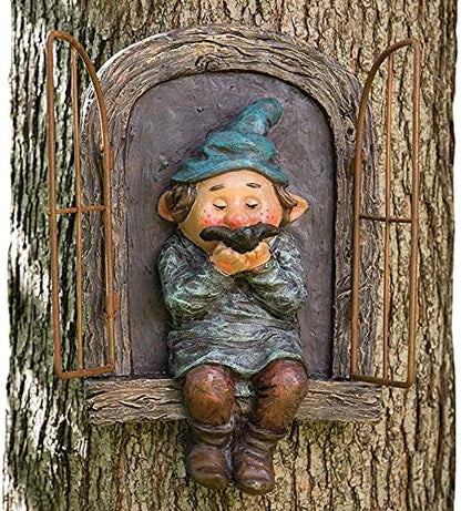 Whimsical Fairy Garden Gnome Statue, Tree Faces Decor Outdoor -5.9 Inch, Funny Garden Tree Decoration,Ideal Patio Yard Lawn Porch Decoration