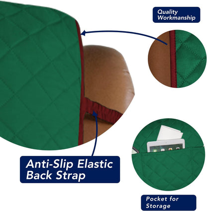 PureFit Reversible Quilted Sofa Cover, Water Resistant Slipcover Furniture Protector, Washable Couch Cover with Non Slip and Elastic Straps for Kids, Dogs, Pets (Oversized Recliner, Green/Red)