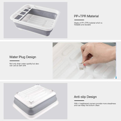 THANSTAR Collapsible Dish Drying Rack Portable Dinnerware Drainer Organizer for Kitchen RV Campers Travel Trailer Space Saving Kitchen Storage Tray