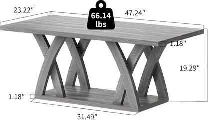 47” Wood Coffee Tables for Living Room Rustic Stands with Storage Shelf Grey Coffee Tables for Living Room Farmhouse Center Stands with Shelf Farmhouse Rectangle Center Table